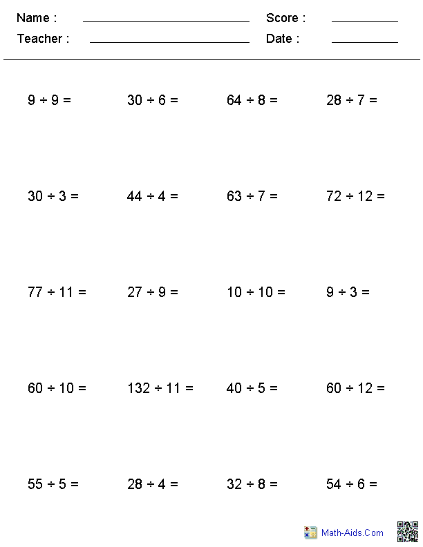 3rd Grade Math Long Division Worksheets