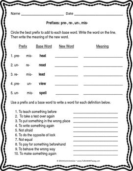4th Grade Prefix And Suffix Worksheets For Grade 4