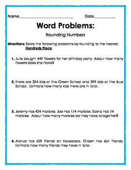 3rd Grade Estimation Word Problems Worksheets