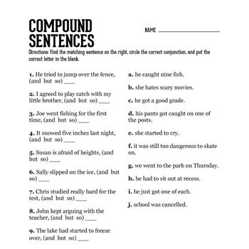 4th Grade Compound Sentences Worksheets