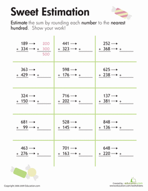 3rd Grade Estimate Sums And Differences Worksheet