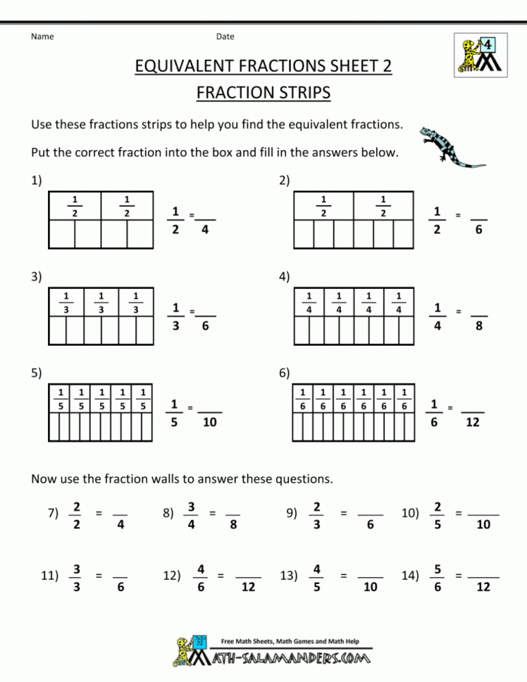 3rd Grade Math Worksheets Comparing Fractions