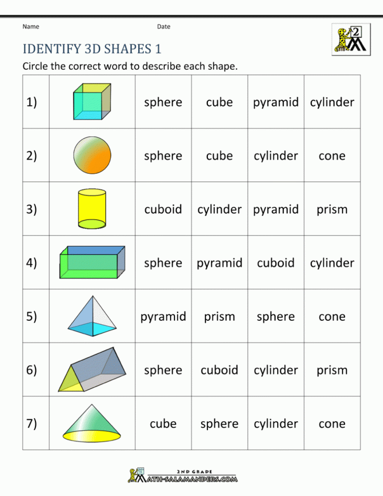 3-d Shapes Worksheets 2nd Grade
