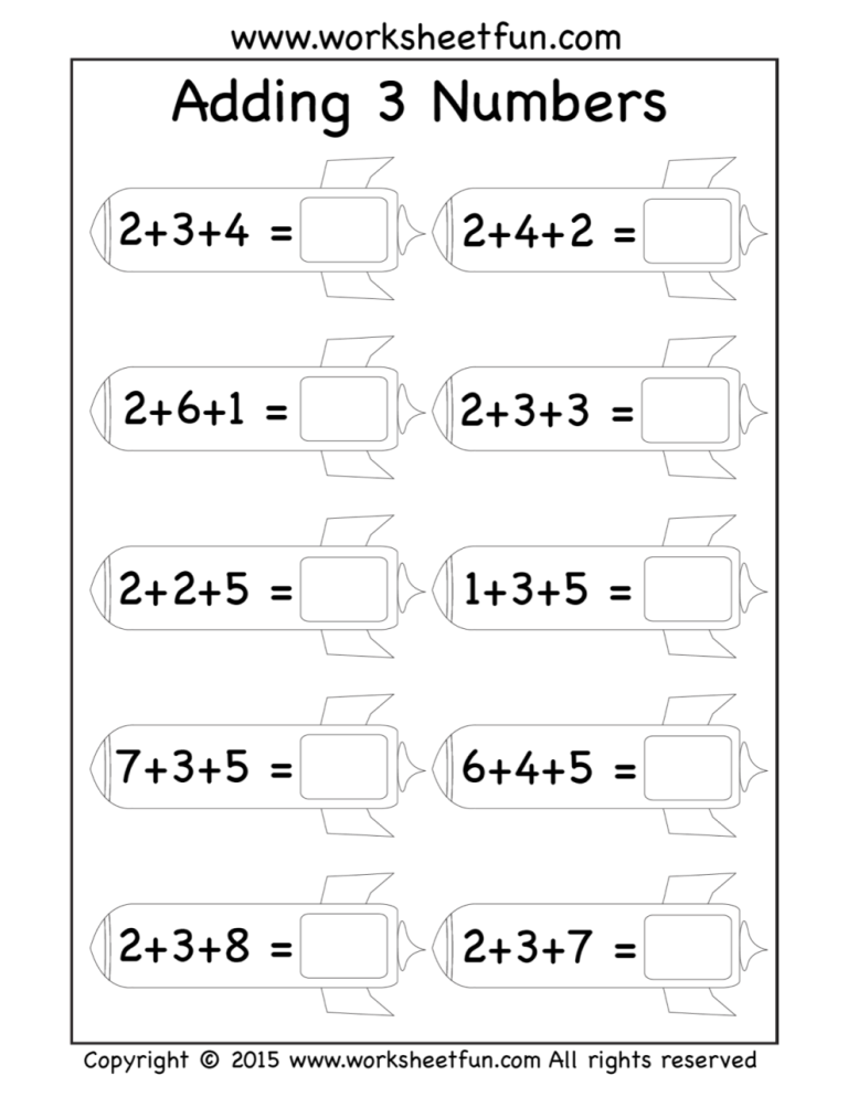 3 Number Addition And Subtraction Worksheets