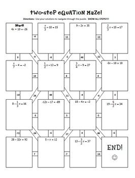 2 Step Equation Maze Answer Key