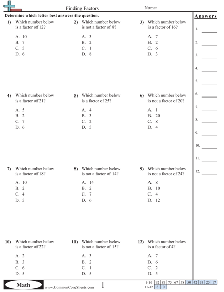 4th Grade Factors And Multiples Worksheets For Grade 4