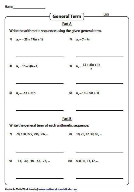Arithmetic Sequence Worksheet Pdf Algebra 1