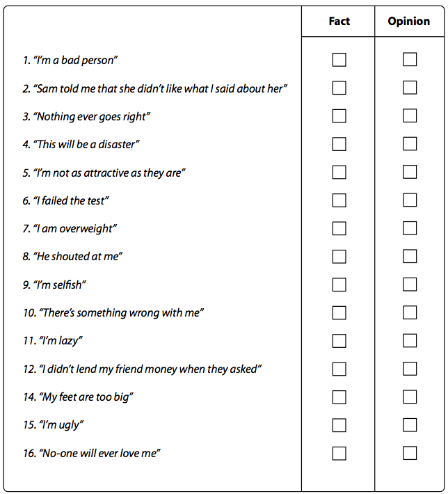 Difference Between Thoughts And Feelings Worksheet
