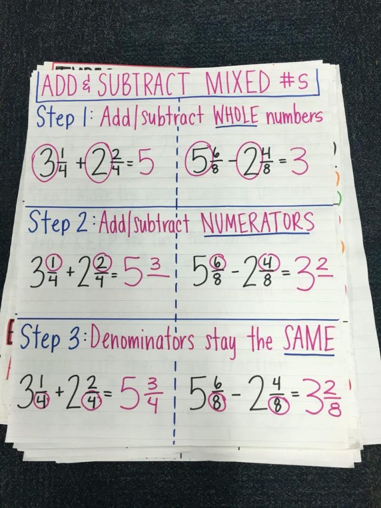 Adding And Subtracting Mixed Numbers Worksheet With Like Denominators