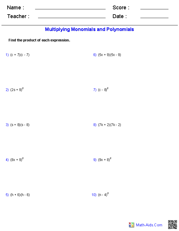 9th Grade Maths Worksheets