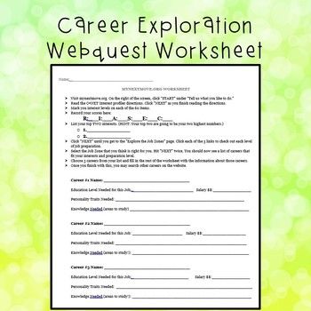 Career Exploration Worksheets Pdf