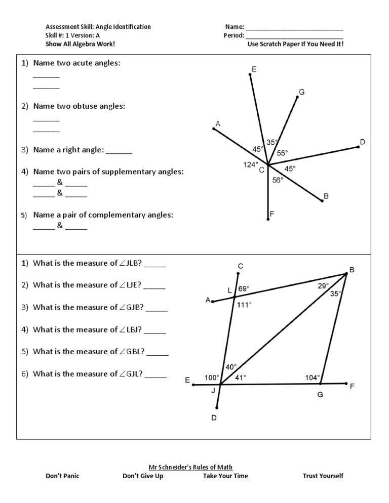 Supplementary Angles Worksheet Pdf With Answers