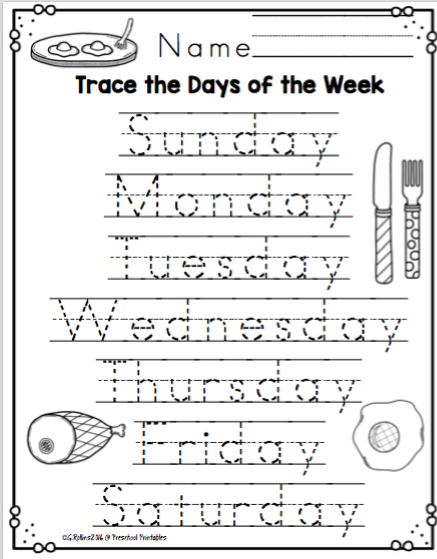 Teaching Days Of The Week Printables