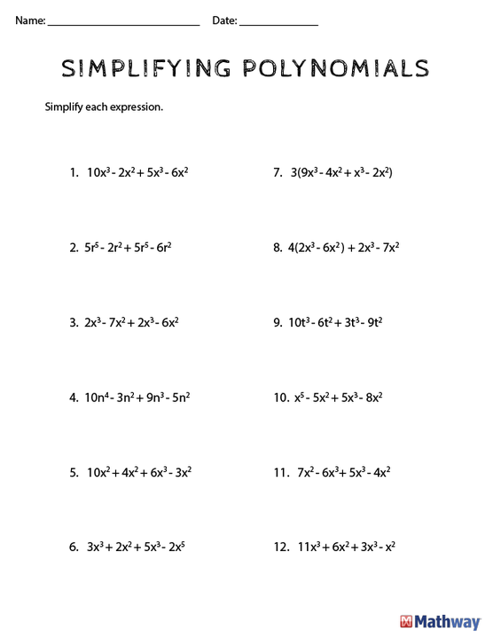 Addition Of Polynomials Worksheet Free