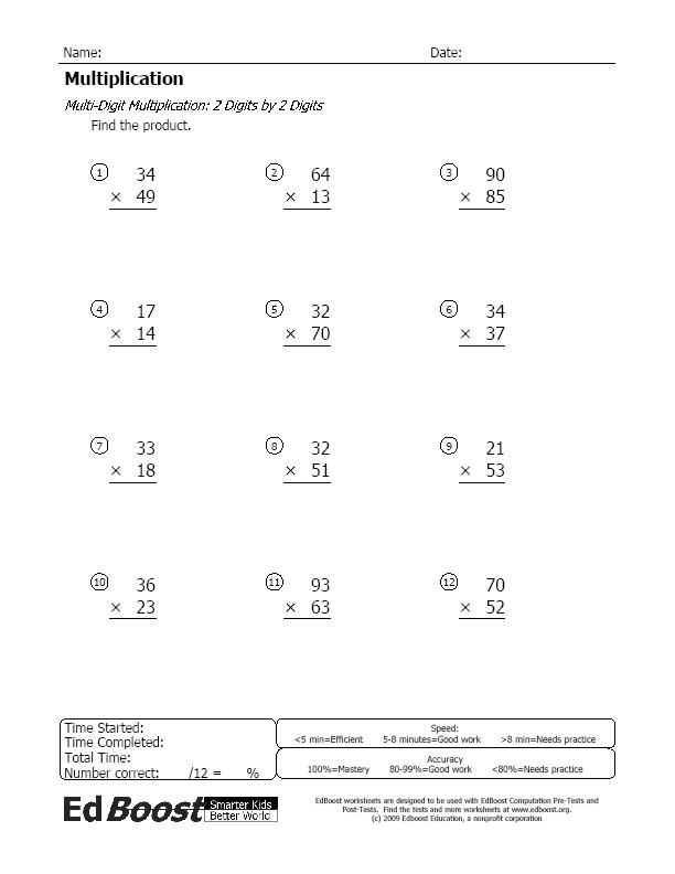 Vertical Multiplication Worksheets For Grade 2