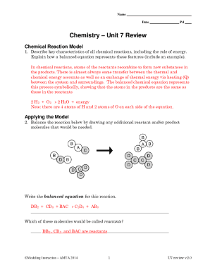 Unit Chemical Reactions Balancing Equations – Ws #2