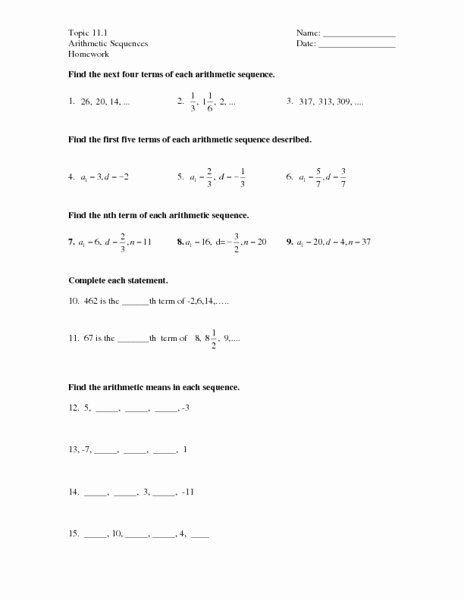 Arithmetic Geometric Sequence Worksheet Pdf