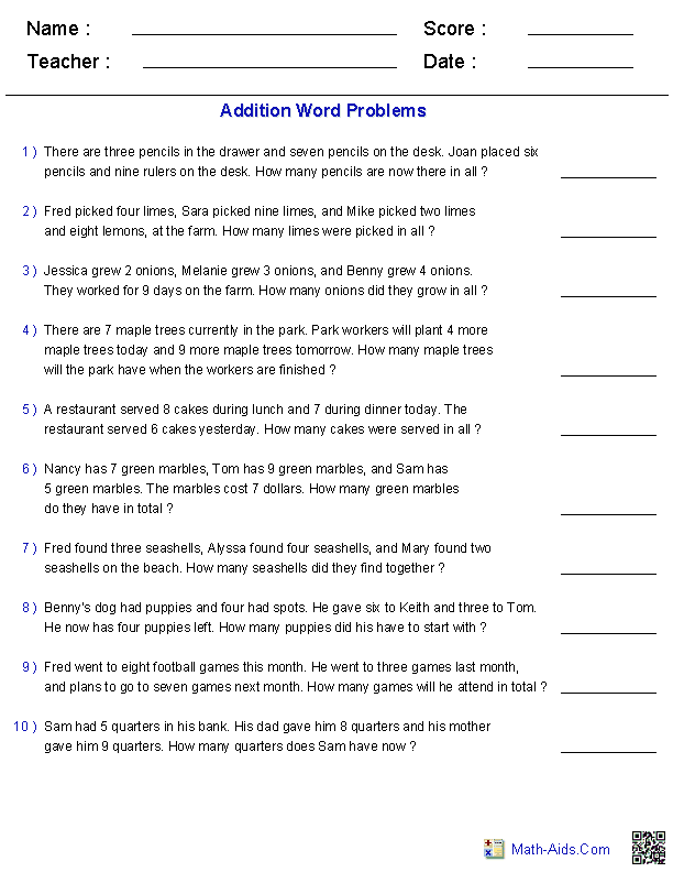 Addition Word Problems Worksheets For Grade 3 Pdf