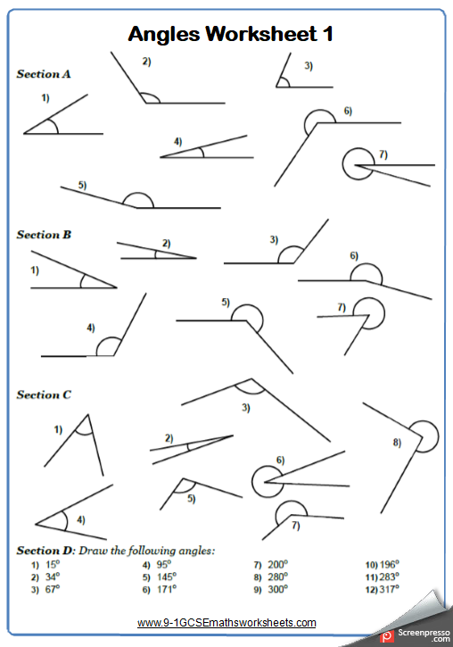 Angles Geometry Worksheet Answers