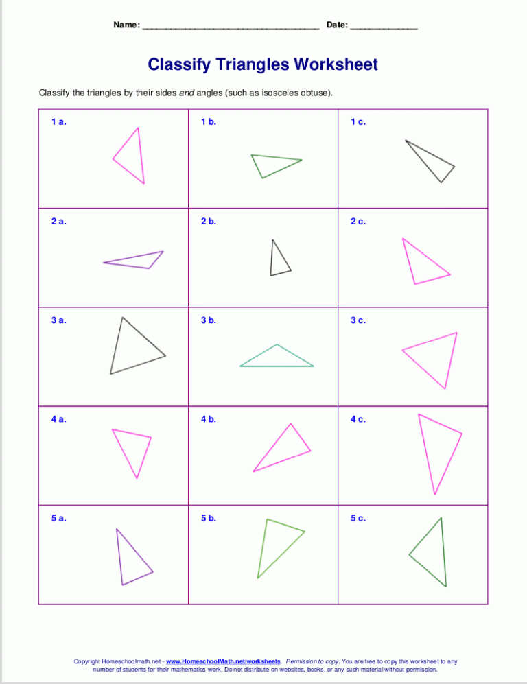 Classifying Triangles Worksheet 3rd Grade