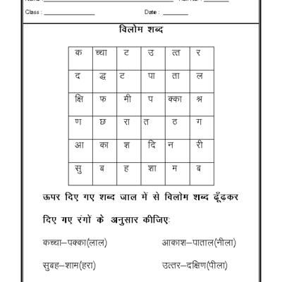 Hindi Grammar Worksheet For Class 2