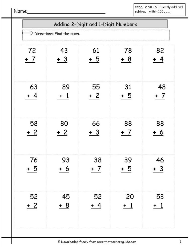 Addition Of 2 Digit Numbers Without Regrouping Worksheets