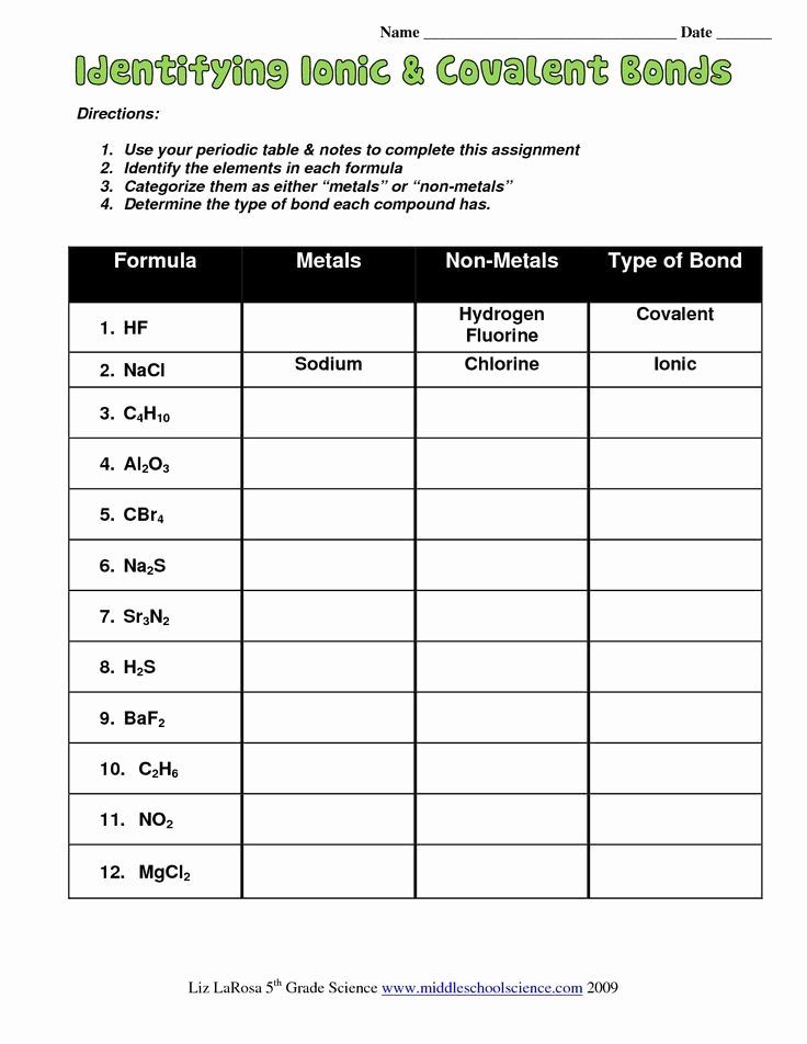 Worksheet Chemical Bonding Ionic And Covalent Part 2 Answer Key