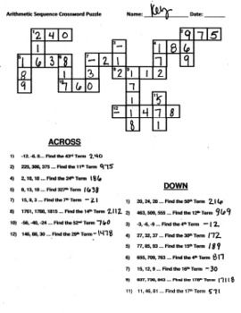 Arithmetic Sequence Puzzle Worksheet Pdf