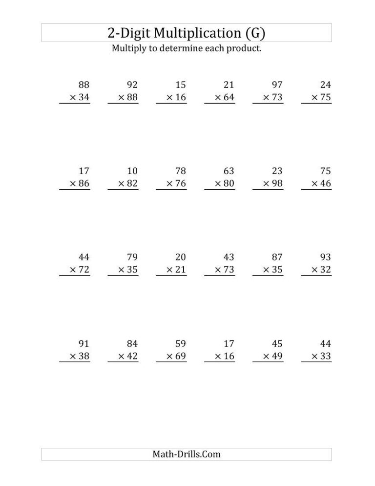 Basic Multiplication Worksheets For Grade 2