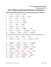 Unit 7 Balancing Equations Worksheet 2 Answer Key