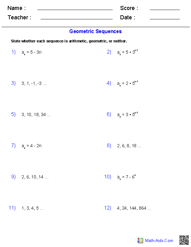 Sum Of Arithmetic Sequence Worksheet Pdf