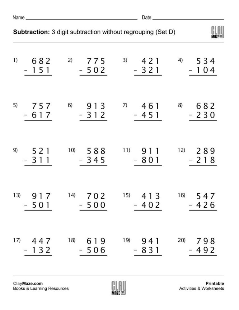 Adding 3 4 Digit Numbers Without Regrouping Worksheets