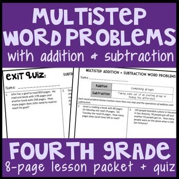 Addition And Subtraction Word Problems 4th Grade Common Core