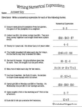 5th Grade Math Writing Expressions Worksheet