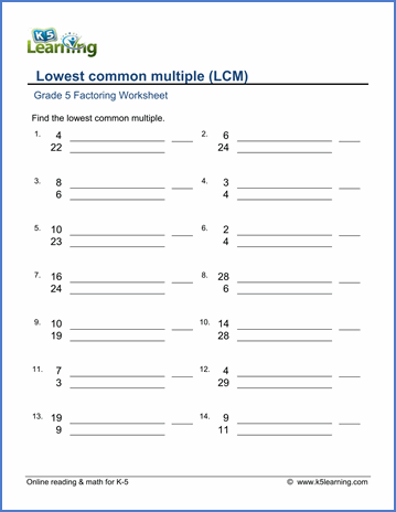 5th Grade Least Common Multiple Worksheets