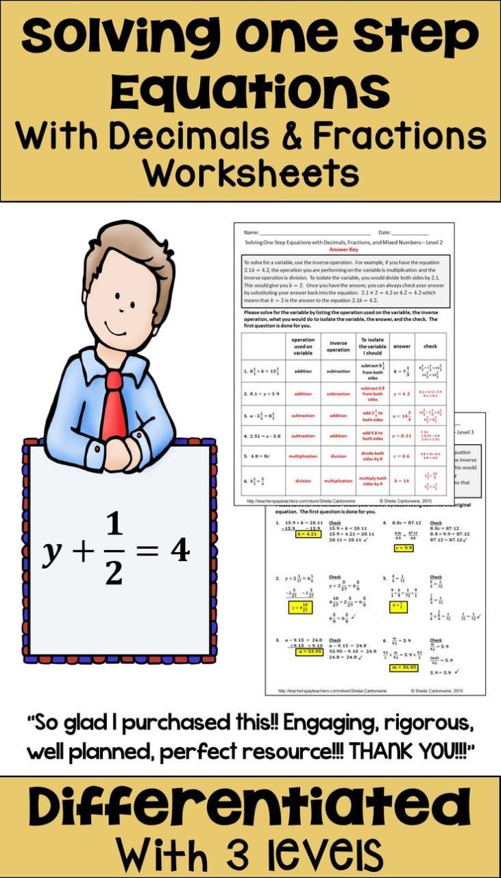 6th Grade One Step Equations Worksheet