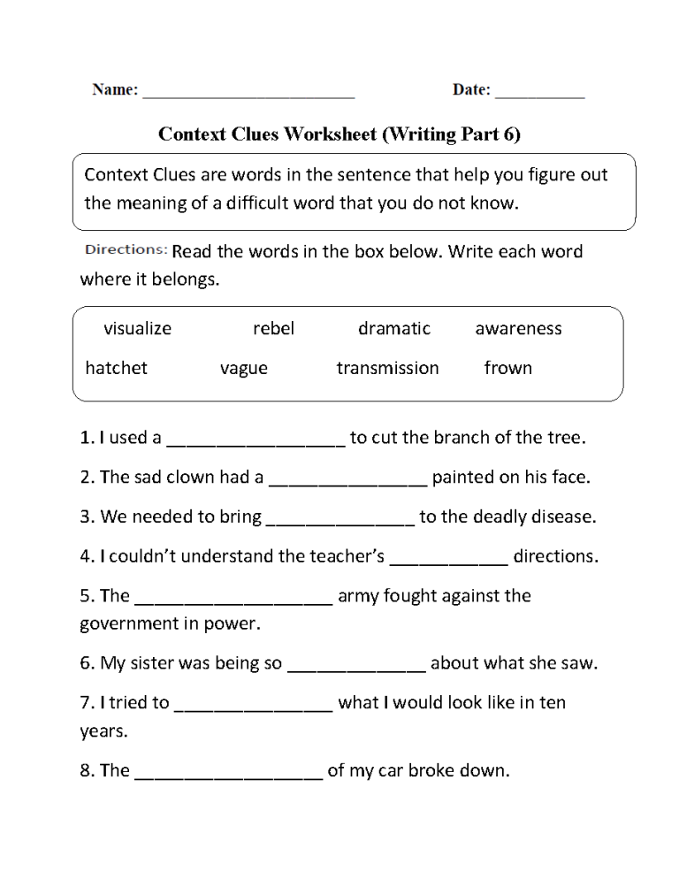 6 Grade Language Arts Worksheets