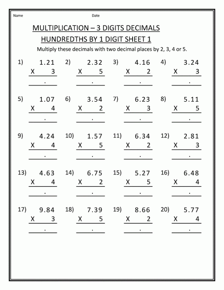 5th Grade Math Multiplication Worksheets