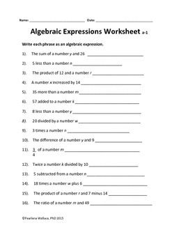 5th Grade Math Algebraic Expressions Worksheets