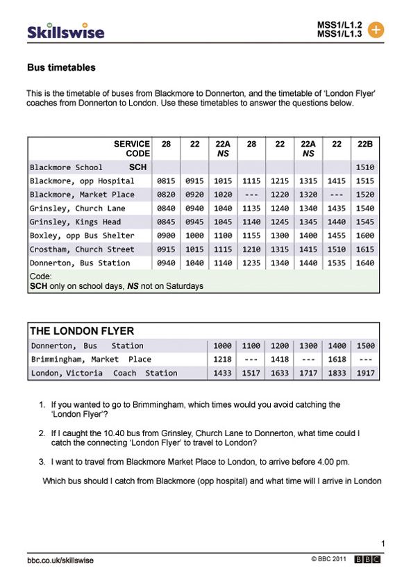 Printable Train Timetable Worksheets