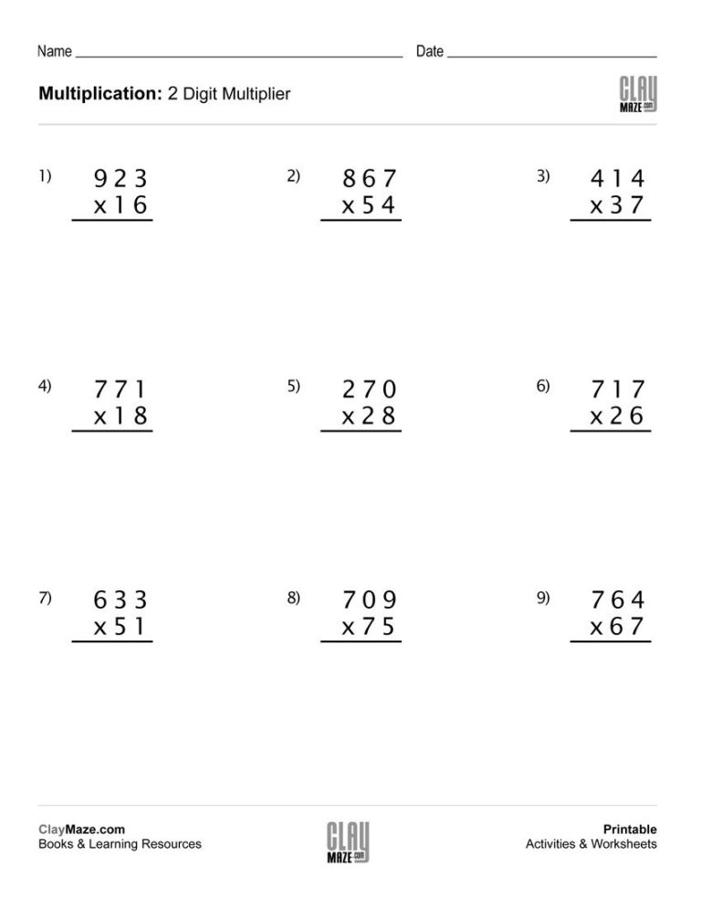 5th Grade 3 Digit By 2 Digit Multiplication Worksheets