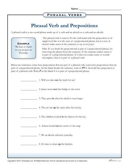 6th Grade Prepositions Worksheets For Grade 6