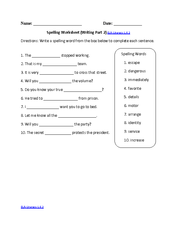 6th Grade Language Arts Worksheets Free