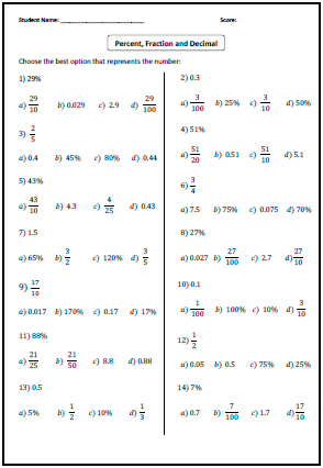 6th Grade Math Worksheets Fractions Decimals Percents