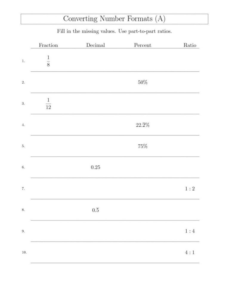 6th Grade Math Worksheets Converting Fractions To Decimals