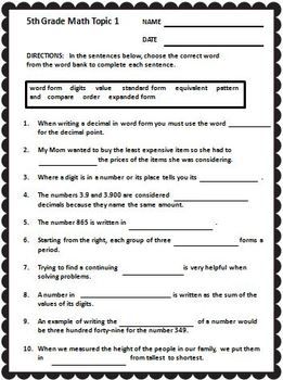 5th Grade Worksheet