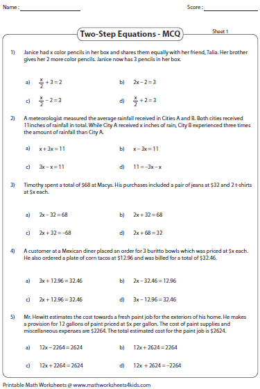 7th Grade Linear Equations Word Problems
