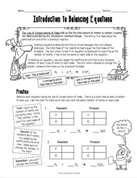 8th Grade Balancing Chemical Equations Worksheet