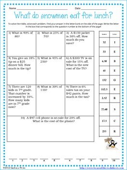 7th Grade Math Percentage Word Problems Worksheets