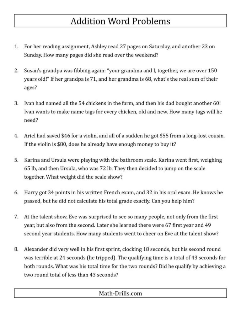 7th Grade Common Core Math Word Problems Worksheets